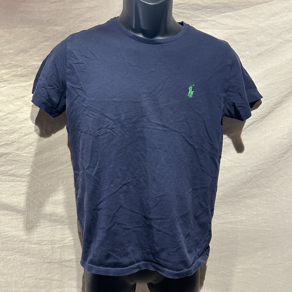 Ralph Lauren Womens Large Navy Blue T-Shirt Short Sleeve Green Pony Logo